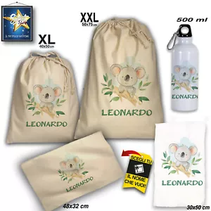 SET SCUOLA ASILO MATERNA SACCA ASCIUGAMANO BORRACCIA TOVAGLIETTA PERSONALIZZATO - Foto 1 di 14