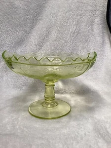 EAPG ROSE SPRIG CAMPBELL JONES & CO. Vaseline Glass Compote - Picture 1 of 14