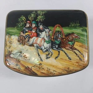 USSR Russian Signed Lacquer Miniature Trinket Box Hinged With Certificate - Picture 1 of 18