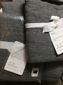 Pottery Barn Belgian Flax Linen Full/Queen Duvet & 2 Euro Shams Ebony Dark Gray - Picture 1 of 1