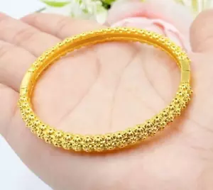 Pikun Flower Bangle Bracelet 5MM Yellow Gold Plated Jewelry Gift Women GP Thai - Picture 1 of 4