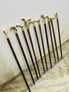 Pack of 10 Stick Different Compilation Design Brass handle Wooden Walking Stick - Picture 1 of 8