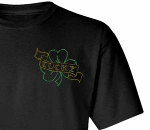 ALL SiZES Lucky Clover Embroidered Black Tshirt St Patricks Day funny xl med s - Picture 1 of 4
