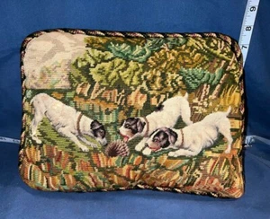 Antique Needlepoint and Petit Point Pillow - Jack Russells and Hedgehog - Picture 1 of 8