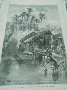 Gravure 1884 - Tonkin Une Hbaitation Annamite - Imagen 1 de 1