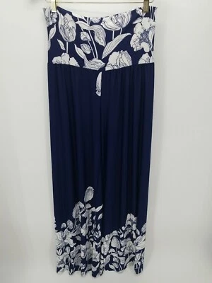 Reborn Navy Blue White Womens Floral Pants Size XL Tall - Image 1 of 4