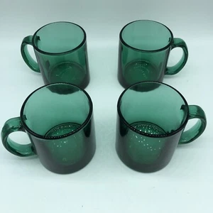 Lot of 4 Vintage Emerald Green Glass Coffee Tea Mugs made in USA VGUC - Picture 1 of 6
