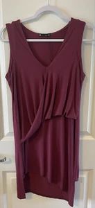 NEW Krisa Women's V-Neck Sleeveless Layered Wrap A-Line Mini Dress Wine Size XS - Picture 1 of 5