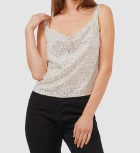 $70 1. STATE Women's Beige Sequins Draped Cowl-Neck Tank Top Size XS - Picture 1 of 2