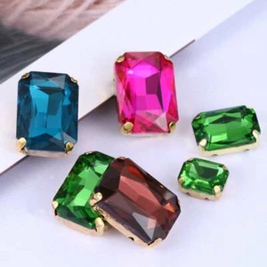 10pcs Mixed Rectangle Glass Crystal Rhinestones Sew On Flatback Claw Cup Beads - Picture 1 of 7