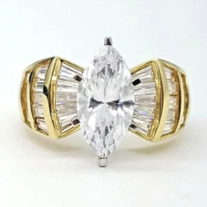 4.20 CT Marquise Cut Simulated Solitaire Engagement Ring 18K Yellow Gold Plated - Picture 1 of 4