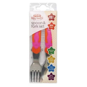 Heinz Baby Basics Spoon and Fork Set 12m+ Orange and Pink - Picture 1 of 3