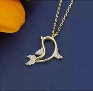 Ciondolo a forma di delfino placcato oro giallo 14 kt con diamanti taglio tondo creato in laboratorio 2 ct - Foto 1 di 7