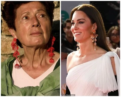 Ohrringe Clip On Golden Lang Blume Metallic Rot Princess Kate EH3 - Bild 1 von 4