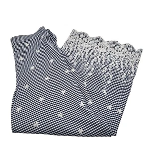 ZARA Basic Womens SZ XS Wide Leg Gingham Blue White Embroidered Pull On Pants - Picture 1 of 11