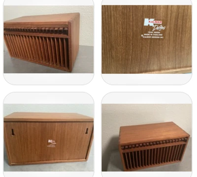 Soporte de CD de 20 ranuras de madera de teca Kalmar Designs vintage / estante de pared con etiqueta original MCM Foto 1 de 4