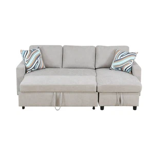 Grey Fluffy Fabric 2-Piece Couch Living Room Sofa Bed Sofabed Fleece NEW - Picture 1 of 12