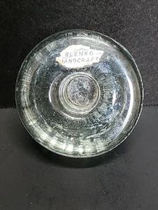 Vtg Blenko Round Clear MCM Glass Candle Holder Original Stickers 3" Paperweight - Picture 1 of 14
