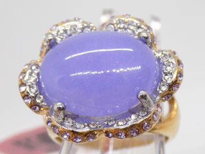 Anillo Lavanda Jadeíta Cabujón Cristal Tono Dorado Más de Acero Inoxidable 316L Talla 9 Foto 1 de 4