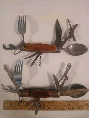 Vintage Scout Hobo Camping Knife Lot Of 2 Spoon Fork Multi Tool - Image 1 of 4