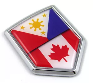 Canada Philippines Flag Canadian Philippinian Car Chrome Emblem Decal Auto - Foto 1 di 2