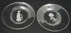 VINTAGE AVON REPRESENTATIVE GIFT GLASS PLATES w ETCHED WOMAN, ROSE - Picture 1 of 5