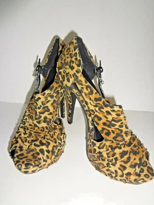 Charlotte Russe Lady's Leopard Open Toe Pumps Size 9 Heels 5 1/2" - Picture 1 of 11