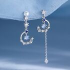 Fashion Crystal Moon Tassel Earrings Stud Dangle Drop Wedding Women Jewelry Gift