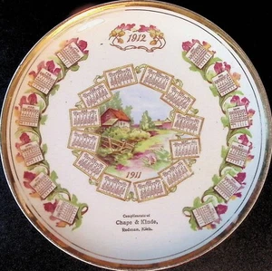 Calendarios de placas 1911 1912 Chape And Kinde Redman Michigan Dresden China - Imagen 1 de 2