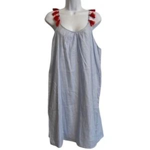 Crescent Tassels Mini Dress Blue White Striped Sleeveless Cotton Size L - Picture 1 of 11