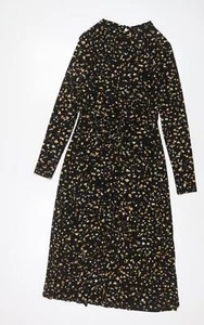 Topshop Womens Black Floral Polyester A-Line Size 8 Round Neck Button - Picture 1 of 10