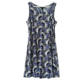 Perceptions New York Dress Womens L Paisley Shift Dress Blue Black White Batik - Picture 1 of 10
