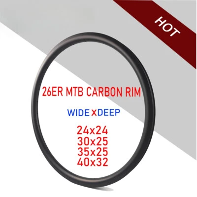 26er XC AM DH MTB Bike Symmetrical Carbon Rim Hookless Clincher Tubeless Wheel - Image 1 of 4