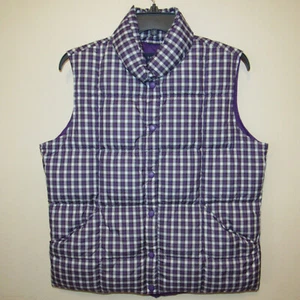Lands End Purple Plaid Goose Down Puffer Snap Front Vest Women's sz M - Picture 1 of 4