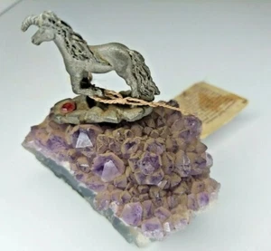 Spoontiques Pewter Unicorn w/Red Jewel on Lavender Hued Amethyst Base - Picture 1 of 6