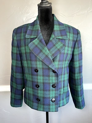 Chaqueta Blazer Vintage Requirements Petite Mujer Talla 10 Verde y Azul Mezcla Lana Foto 1 de 4
