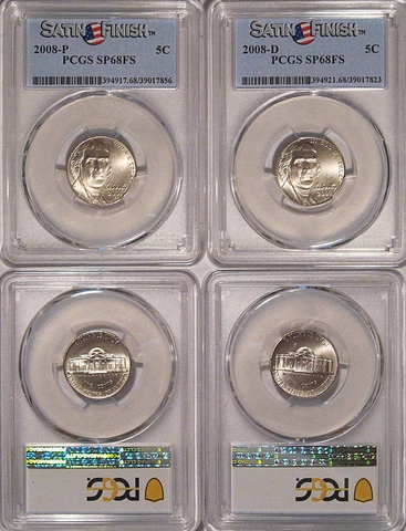 2008 P & D Jefferson Nickel 2 Coin Set 5c PCGS SP68FS Full Steps Satin Finish Cover