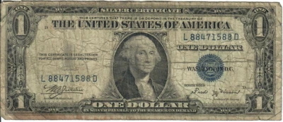 1935B 1$ Silver Certificate - Blue Seal, No Motto - WAJ/FMV L88471588D - #13485 - Image 1 of 2