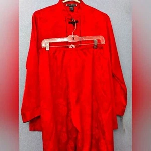Halston Red Floral Pajama Set Mandarin Collar Sleepwear Loungewear Size L - Picture 1 of 4