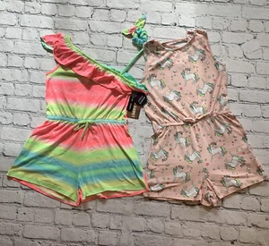 NWT Limited Too, Girls Size 10, 2 pack Romper, multi color/pink, Unicorn & Stars - Picture 1 of 10