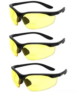 Calabria 91348 Wraparound Bifocal Reading Safety Glasses+2.00 Yellow 3 Pack Bulk - Picture 1 of 9