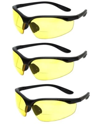 Calabria 91348 Wraparound Bifocal Reading Safety Glasses+2.00 Yellow 3 Pack Bulk - Image 1 of 4