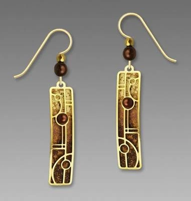 Pendientes Adajio Marrón Tostado Columna Tono Dorado Círculo y Línea Superpuestos Hechos a Mano 7446 Foto 1 de 4