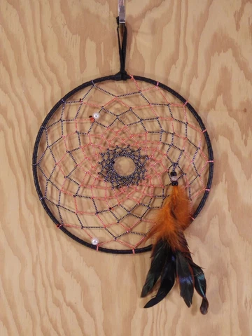 9.5" Handmade Black Orange Dreamcatcher RECYCLED Wall Hanging DECOR Ornament Cover