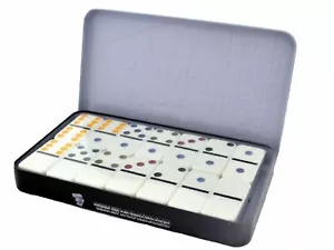 Double six Large dominoes color set in aluminium tin storage case Xmas Gift - Picture 1 of 7