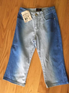 Girls Capris bermuda shorts Blue Ombre glitter Jeans 7 8 10 12 14 slim  New - Picture 1 of 7