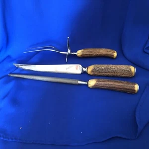 Vintage polierte Geweihgriffe Schnitzset Landon Edelstahl - Bild 1 von 3