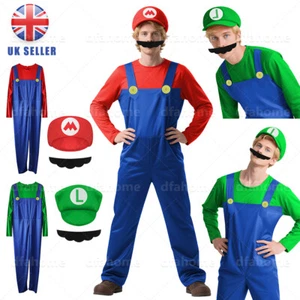 Mens Adult Super Mario and Luigi Fancy Dress Plumber Bros Halloween Costume Hat - Picture 1 of 30