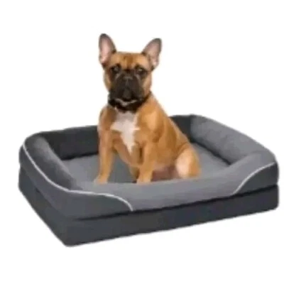 Large Orthopedic Dog Bed Washable Cover Non Slip Couch Sofa Gray 2-toned Fleece  - Image 1 of 4