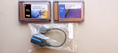 (2) TWO ~ Intel PRO/100 - 10/100 Ethernet PCMCIA LAN Card + Dongle Adapter - Image 1 of 4